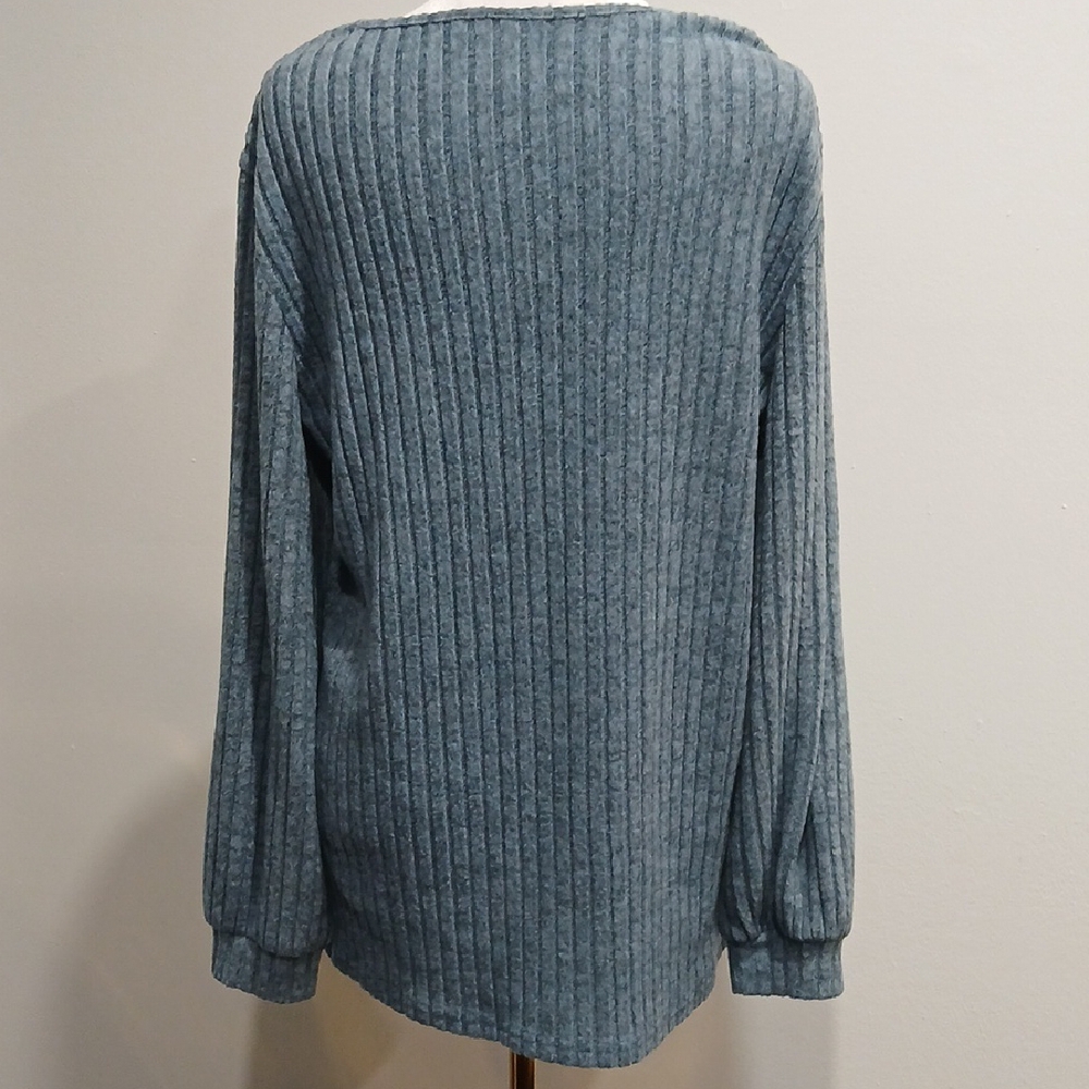 Blue Ribbed Long Sleeve Top - Picture 6 of 10
